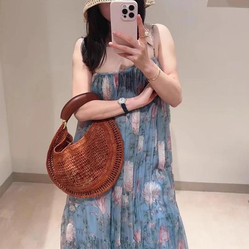 Sac à main de luxe en forme de croissant, tissé, au design ajouré élégant, sac sous le bras pour fem