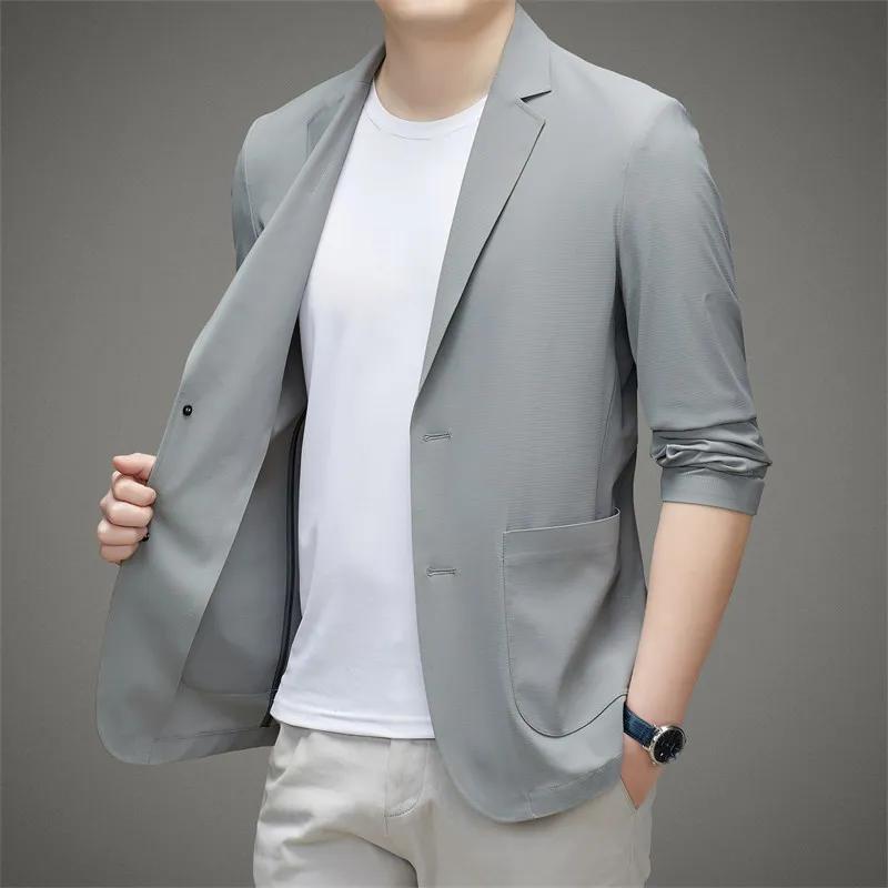 Blazer Décontracté Homme Soie de Glace Sans Couture Haute Élasticité Protection Solaire Veste d'Été