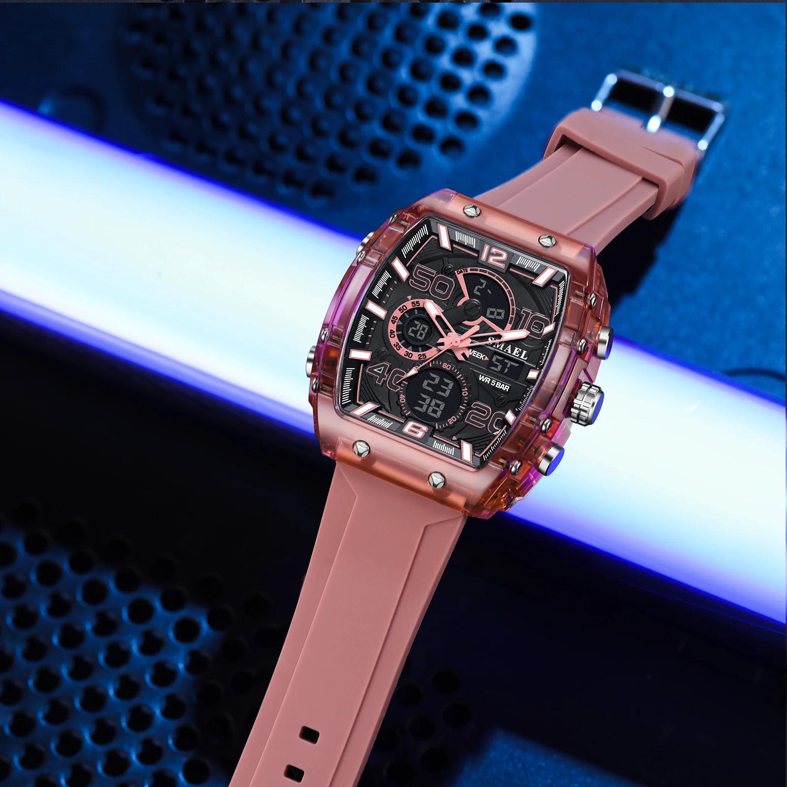 SMAEL marque 8109 nouvelle montre électronique mode carré double affichage étanche lumineux multicol