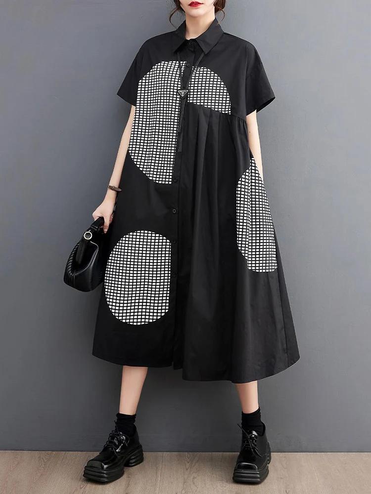 Robes chemises amples à manches courtes imprimées vintage pour femmes – Tenue décontractée longue et