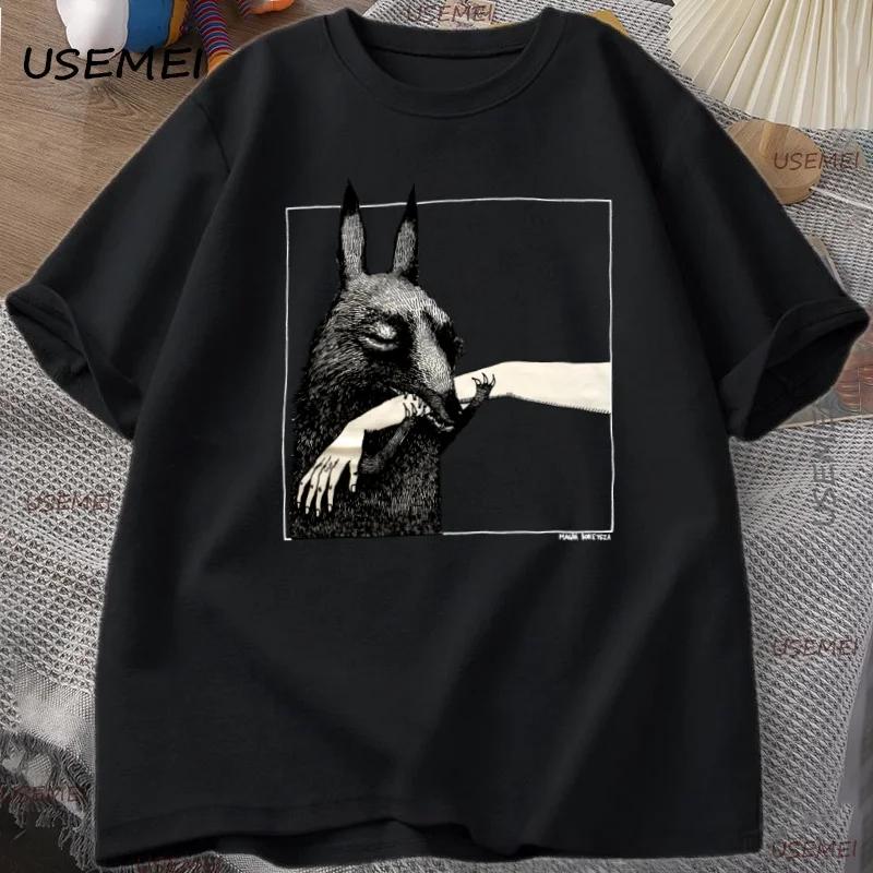 Créature drôle morsure main t-shirt amoureux des animaux t-shirt col rond coton à manches courtes t-