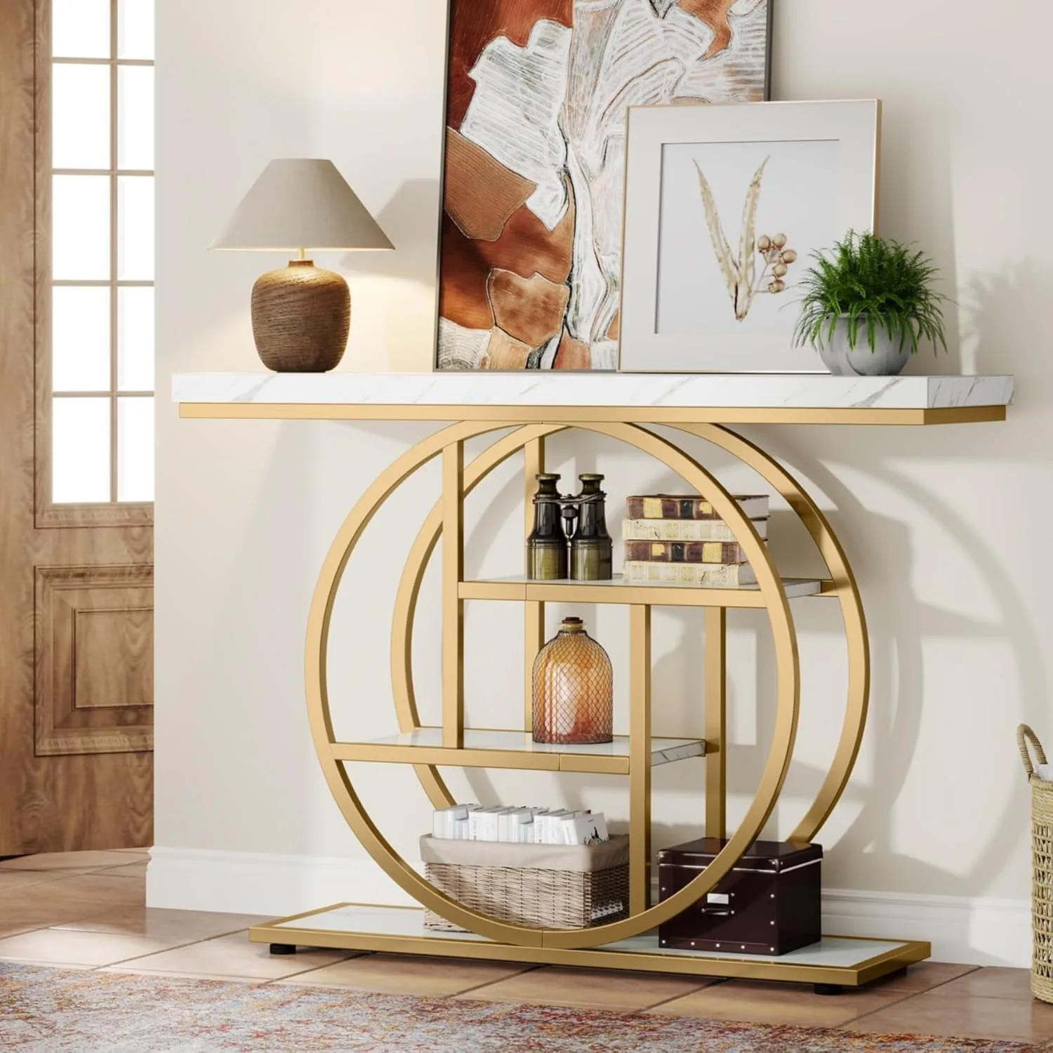 LITTLE TREE Table console 41,3", table d'entrée industrielle pour canapé à 4 niveaux, tables d'appoi