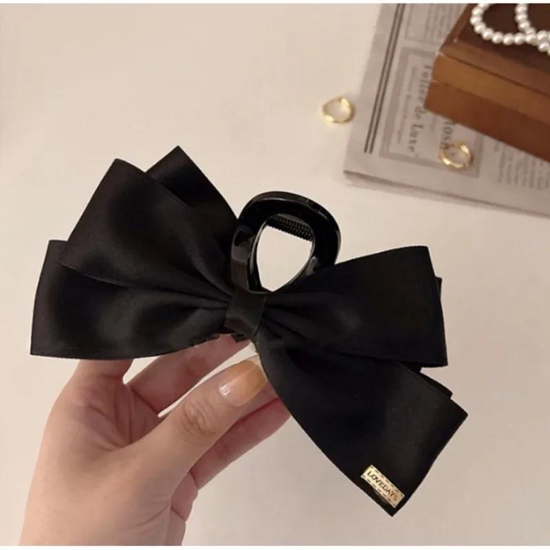 Pince à cheveux française élégante, pince à griffes avec nœud noir, Style Hepburn pour femmes et fil