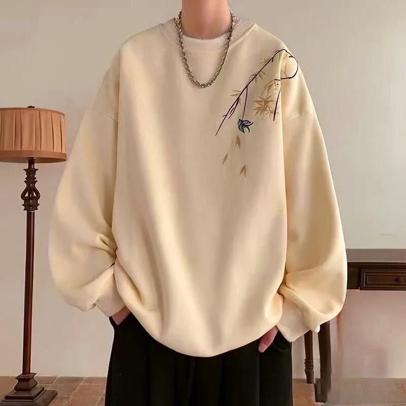 Sweat-shirt surdimensionné pour hommes, imprimé oiseau chinois, mode, ample, manches longues, vêteme