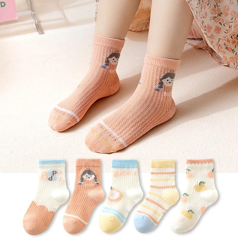 5 paires/lot été enfants chaussettes garçons filles bébé mode coton solide sauvage doux respirant en