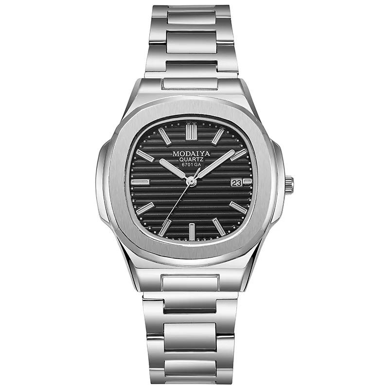 Montre de luxe pour hommes, mode décontractée, grand cadran, argent, acier inoxydable, calendrier, Q