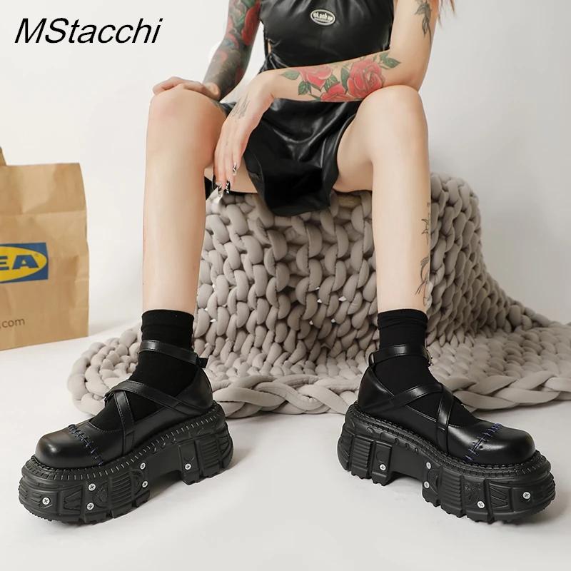 Chaussures à plateforme plate de Style Punk, sangle à boucle à rivets, ceinture croisée Mary Janes,