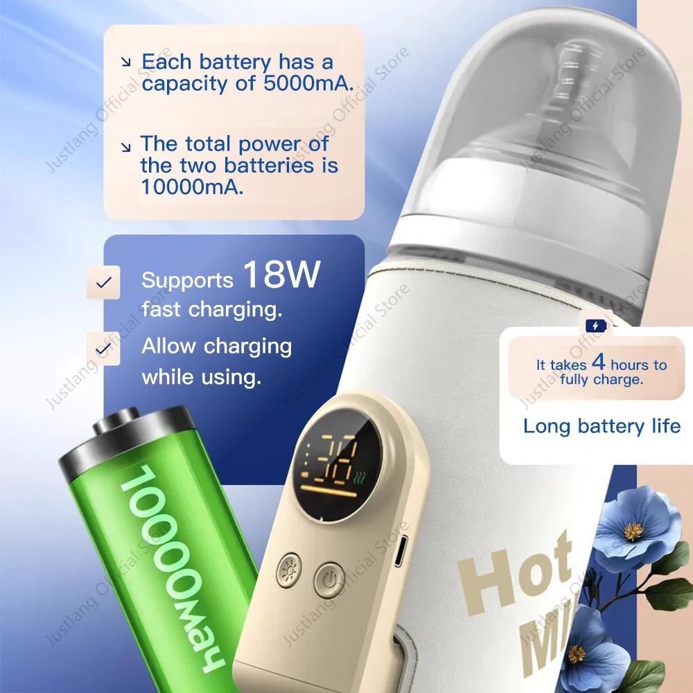 JUSTLANG 10000mAh chauffe-biberon 5 niveaux de chaleur multifonction chauffe-lait maternel contrôle