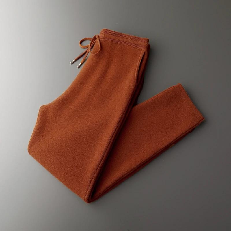 Pantalon épais taille haute pour hommes, petit pied, 100% laine mérinos tricotée, décontracté, mode,