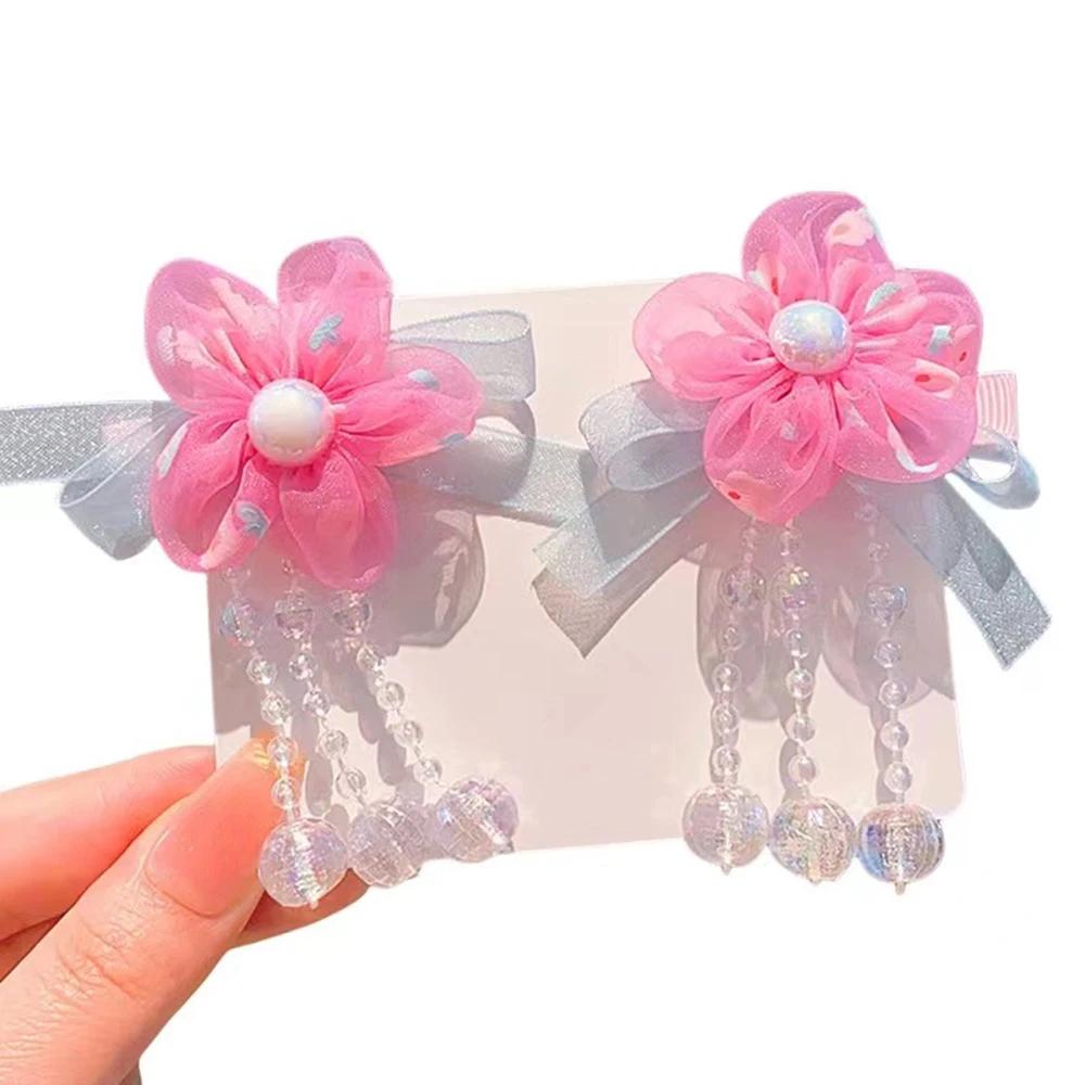 Coiffure Hanfu pour enfants, pompon fleuri, Clip de Style ancien, accessoires pour cheveux, épingle