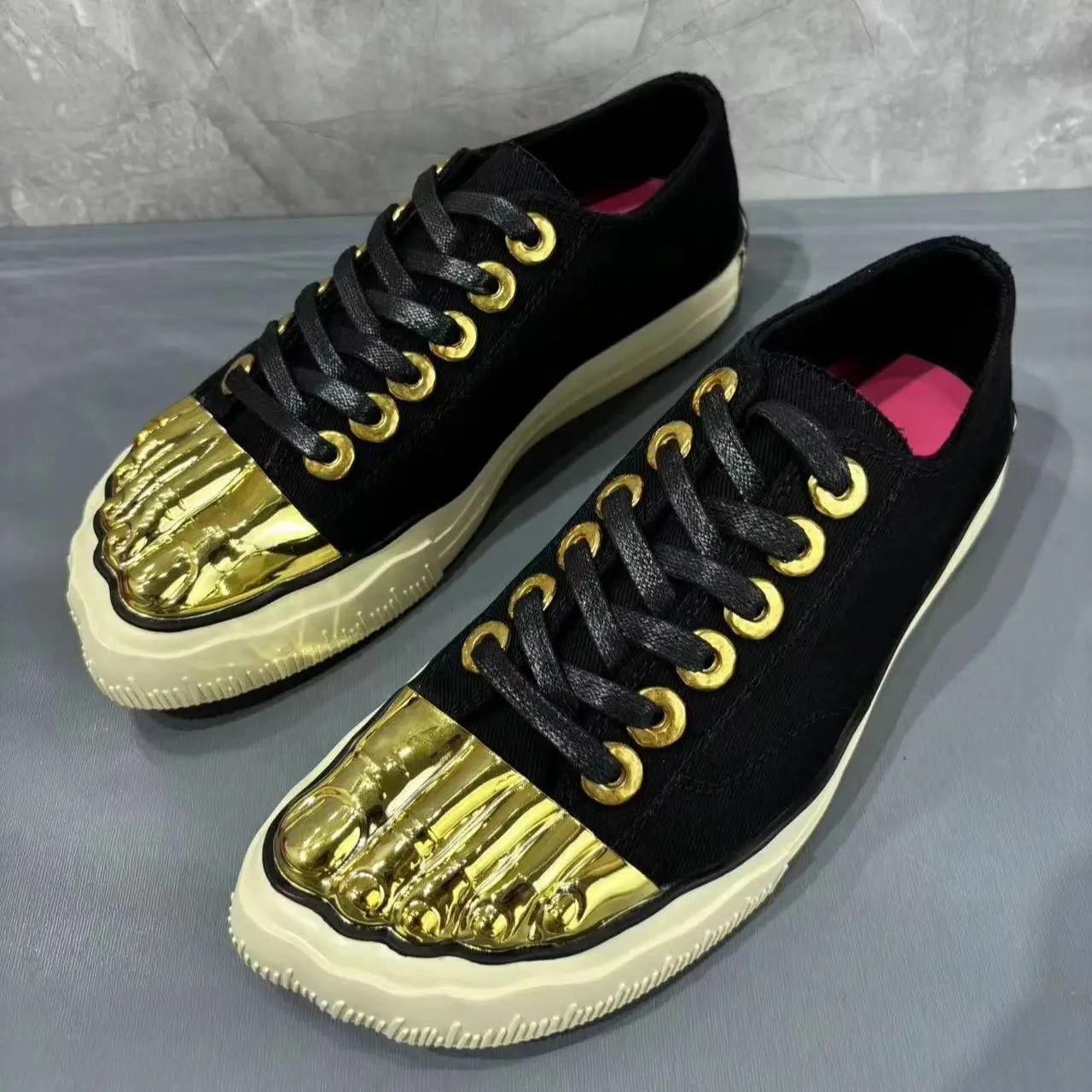 Baskets en toile dorées à cinq doigts pour hommes, chaussures de sport décontractées à lacets à seme