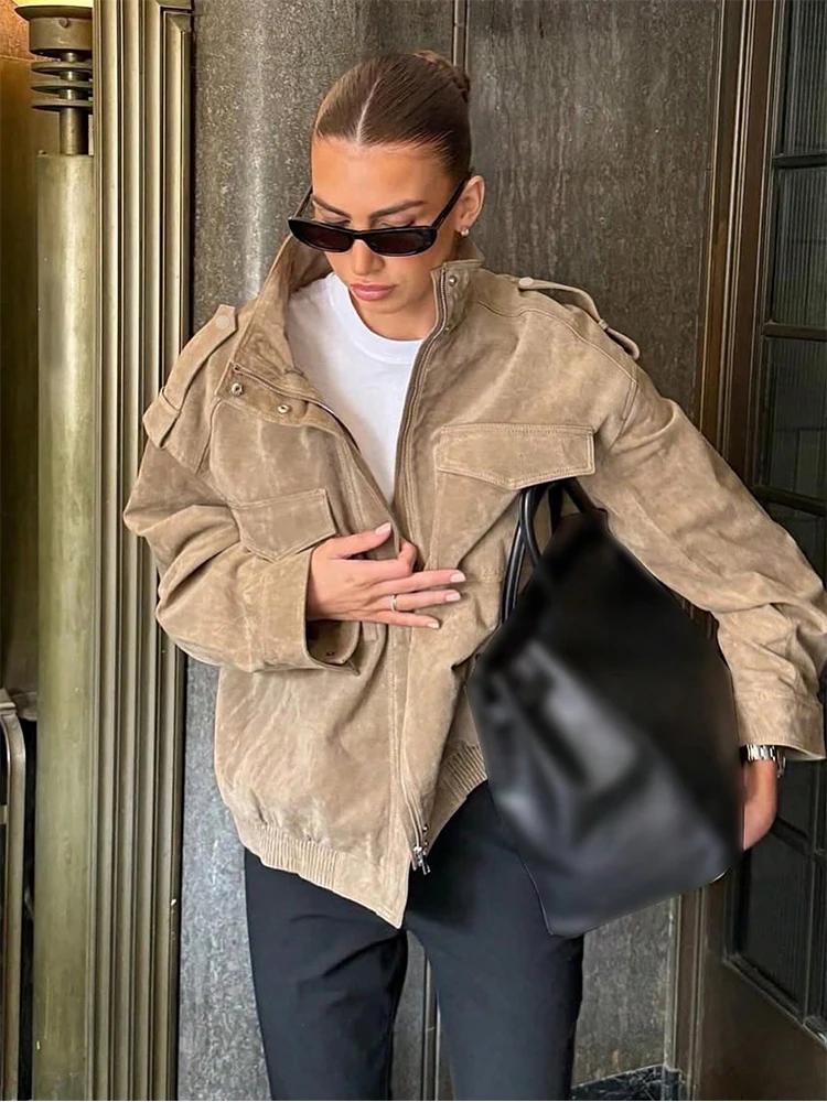 Veste en daim pour femme SLTNX, nouvelle collection printemps 2026, manteau décontracté chic à manch