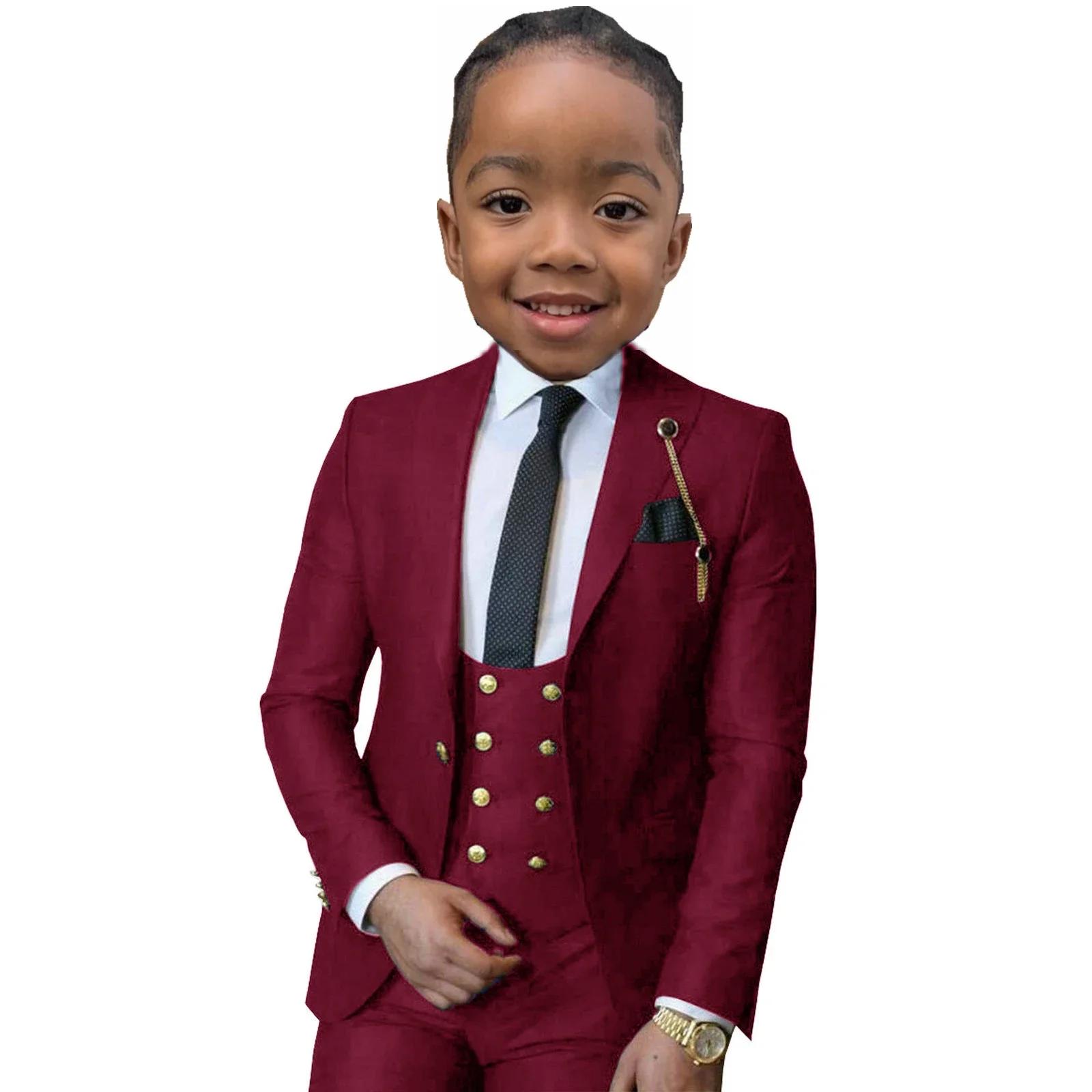 Costume formel pour garçons 3 pièces (veste + pantalon + gilet), smoking de mariage pour enfants de
