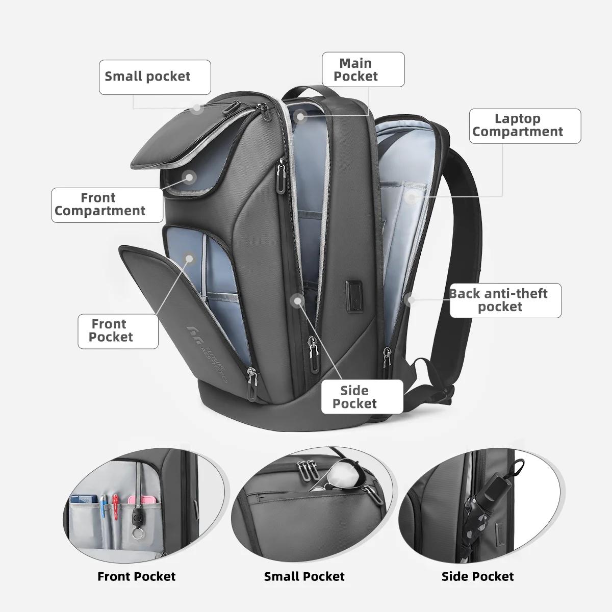 Ian-Sac à dos d'affaires de voyage pour homme, sac à dos pour ordinateur portable 17 pouces, sac à d