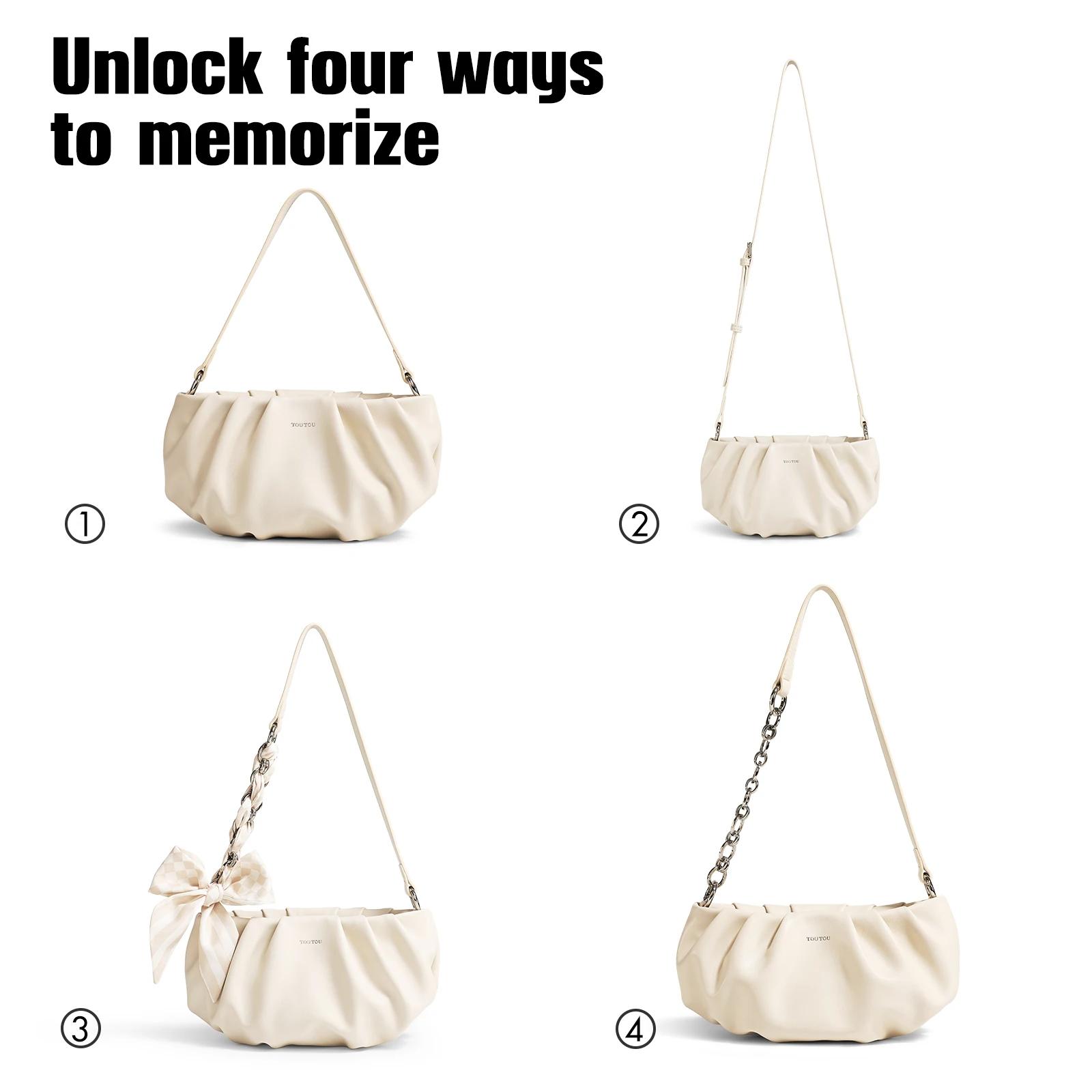 TOUTOU Cute Cloud Mini Hobo Bag pour femme, sac à bandoulière multi-usage en cuir PU souple, petit s