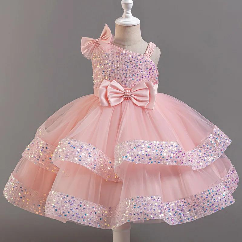 Fleur princesse paillettes bébé mariage fête de noël courte robe sans manches fête d'anniversaire ma