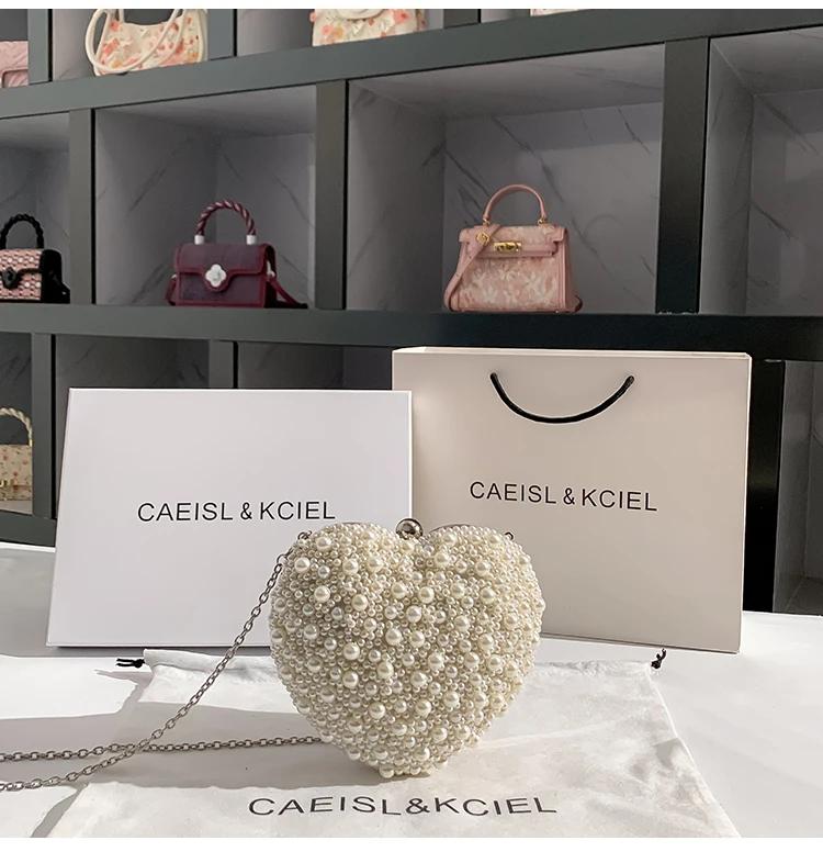 Sac à main en forme de cœur perlé pour femme, sac de soirée, pochette de fête de mariage, sac messag