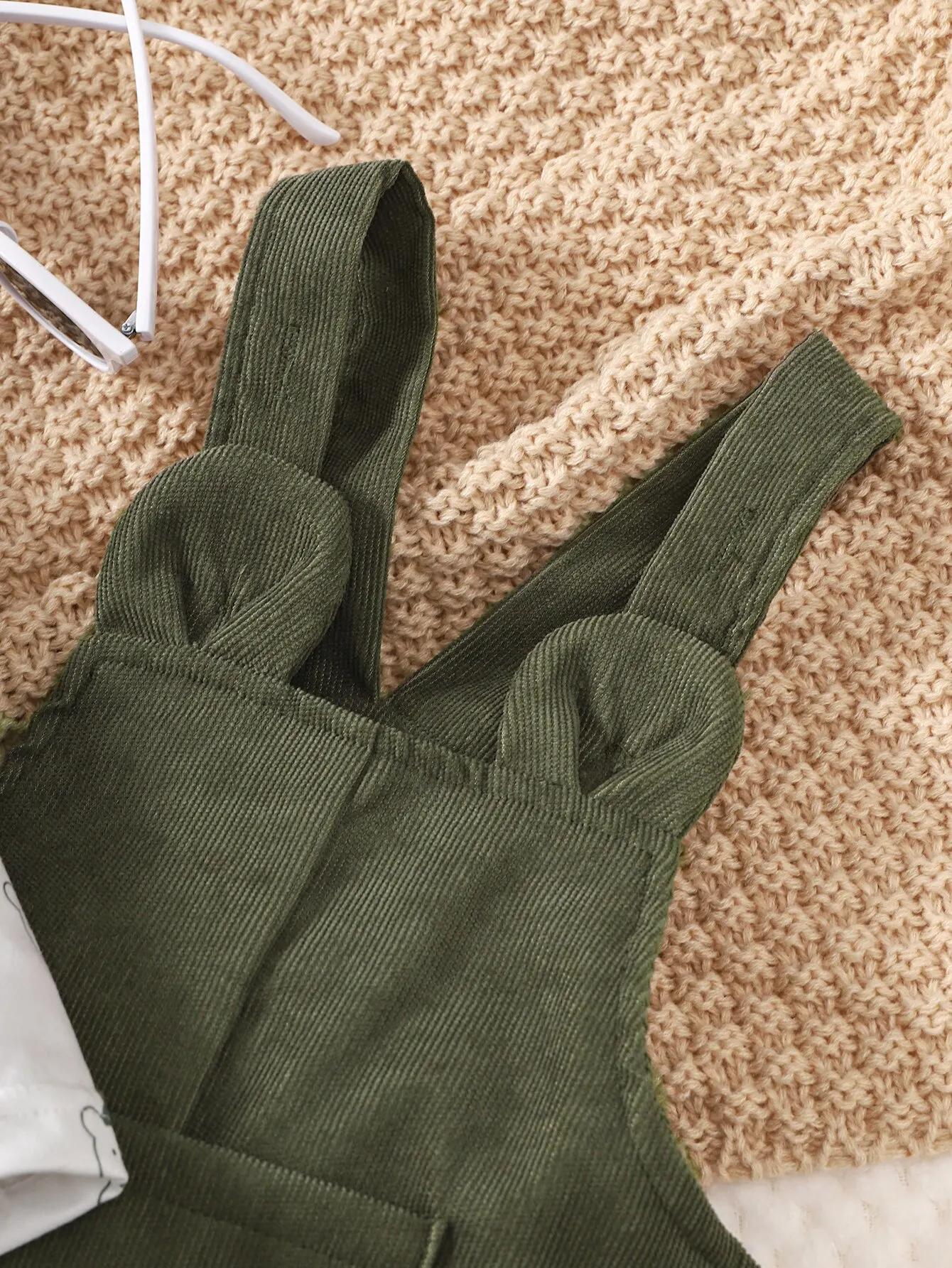 Ensemble vêtements bébé petit ours college - Haut manches longues pantalon bretelles vert blanc 3-24 mois
