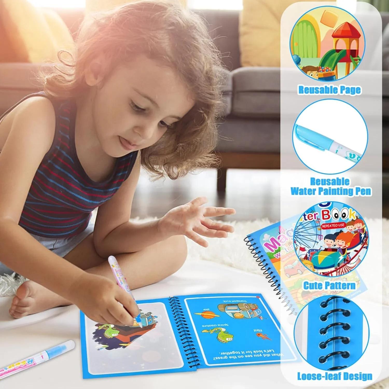 Livres de coloriage magiques avec stylo à eau rechargeable, livres de dessin à l'eau réutilisables p
