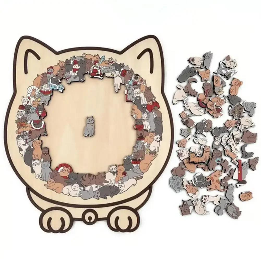 Puzzle en bois en forme de chat, 135 pièces, pièces de Puzzle irrégulières uniques, cadeaux d'annive