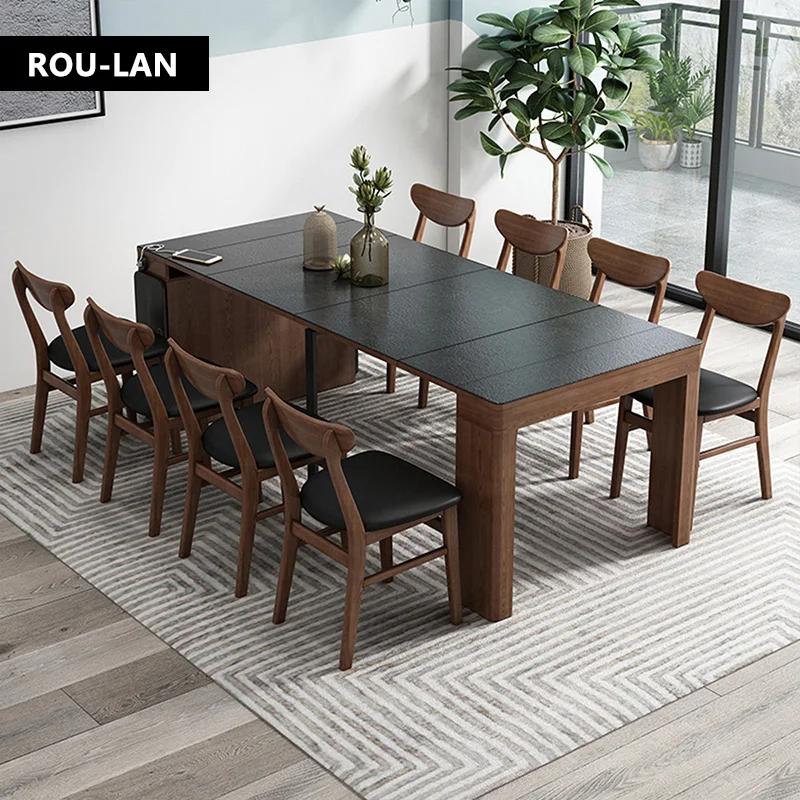 Table à manger pliante en ardoise nordique, chaise rétractable, petit appartement, maison