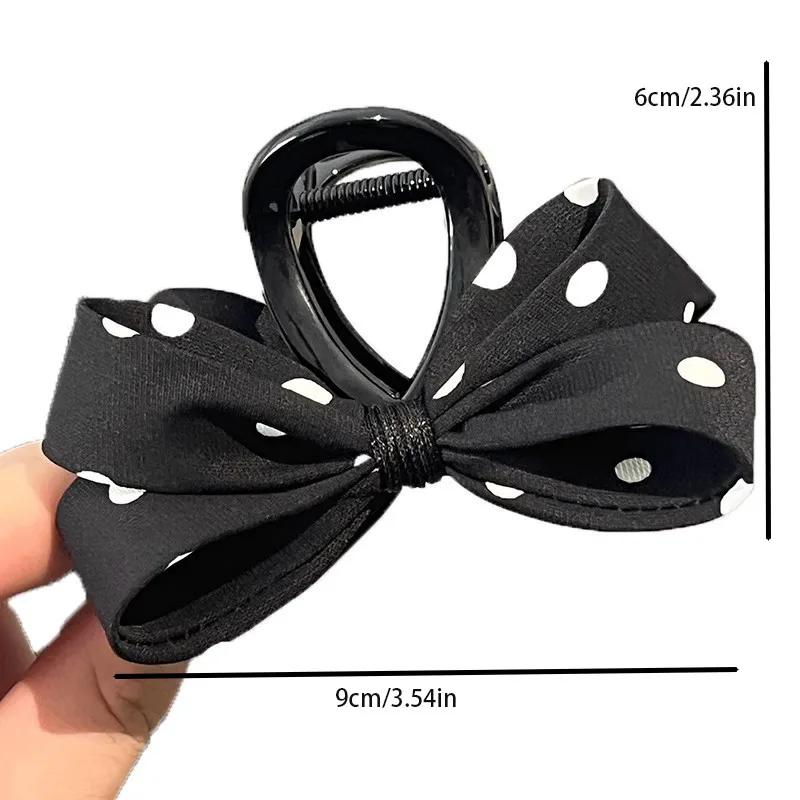 Pince à cheveux avec nœud à pois pour femmes, pince requin de tempérament élégant, pince queue de ch