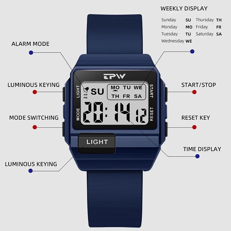 TPW 36mm montre numérique de taille moyenne pour les femmes compteur adolescent résistant à l'eau