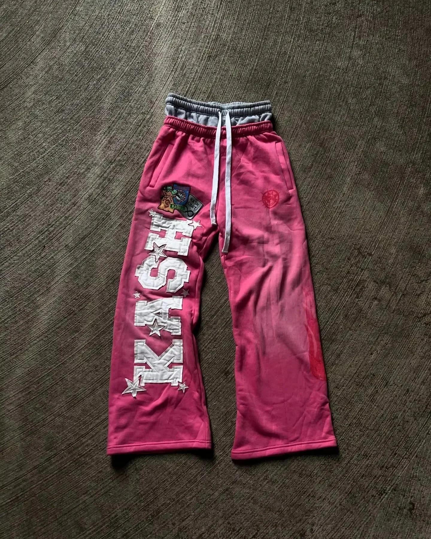 Pantalon de survêtement américain Y2K pour hommes, Baggy, Patch de lettres, rétro, Double couche, De