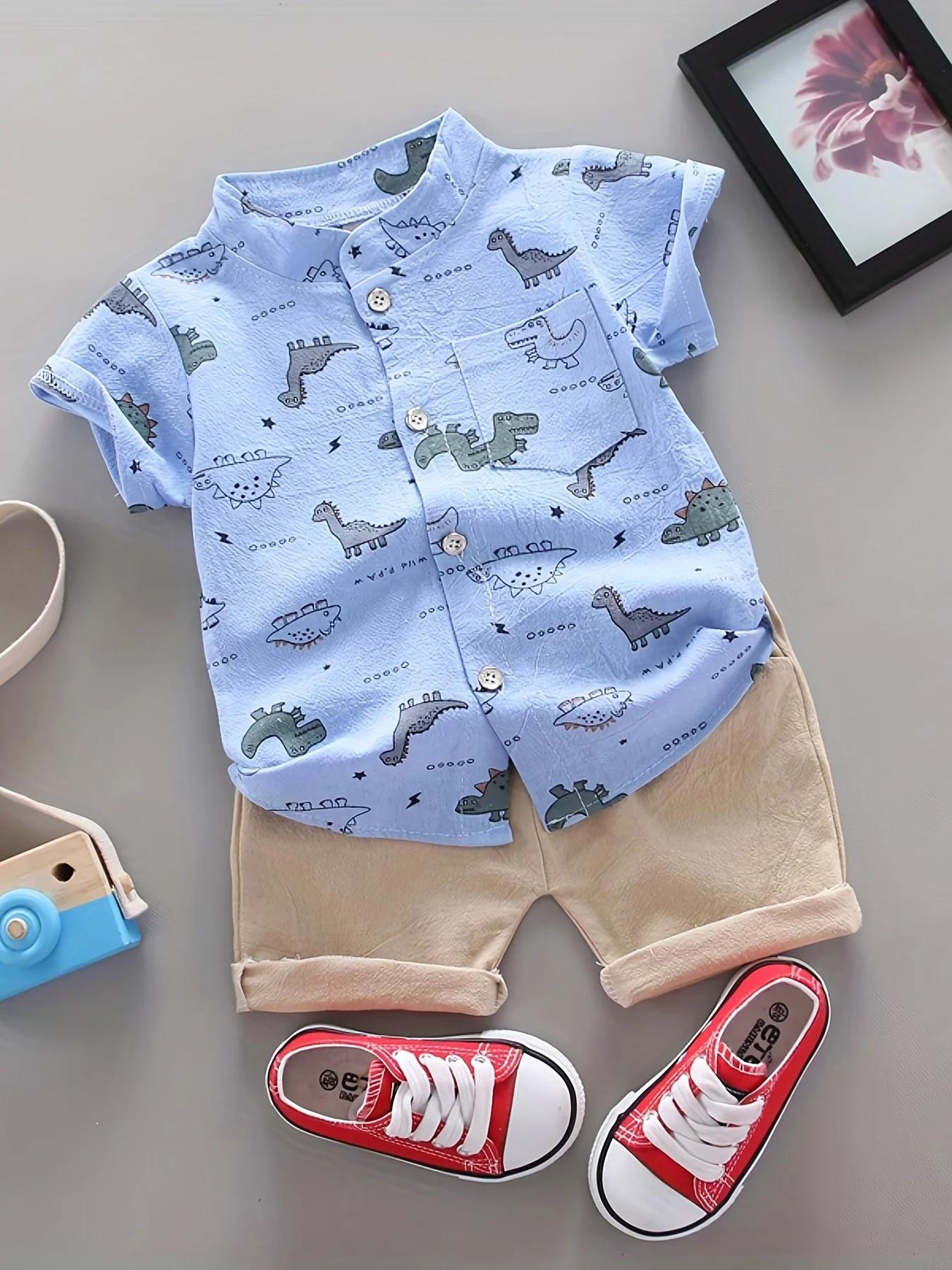 Ensemble d'été pour nourrissons et tout-petits, imprimé complet, petit motif de dinosaure, short à m