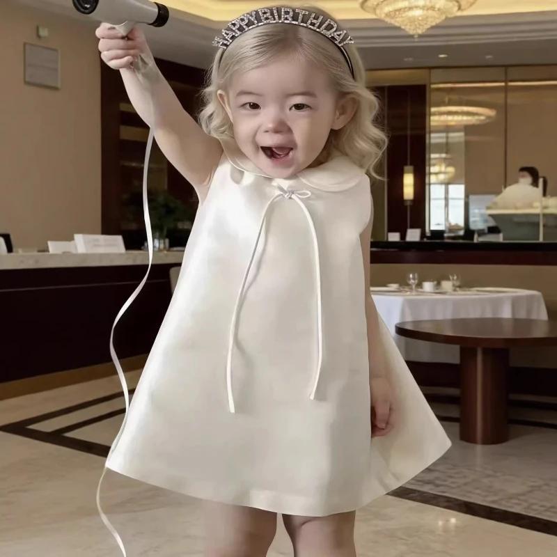 Robe de Soirée en Satin pour Filles 2026, Tenue de Cérémonie pour Bébé (Première Année), Robe de Pri