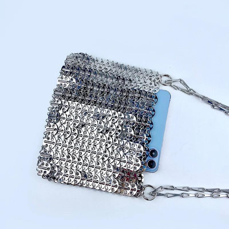 Sac à bandoulière en métal à paillettes pour téléphone portable, grande capacité, fait à la main, te