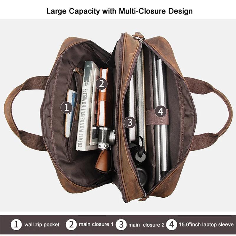 Porte-documents en cuir véritable de haute qualité pour hommes, sac d'affaires en cuir Crazy Horse,