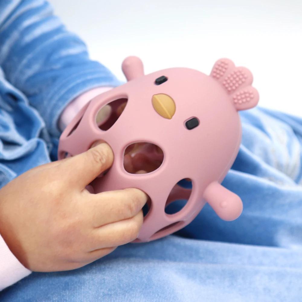 Anneau de dentition en Silicone pour bébé, 1 pièce, jouets en forme de poussin de dessin animé, ajou