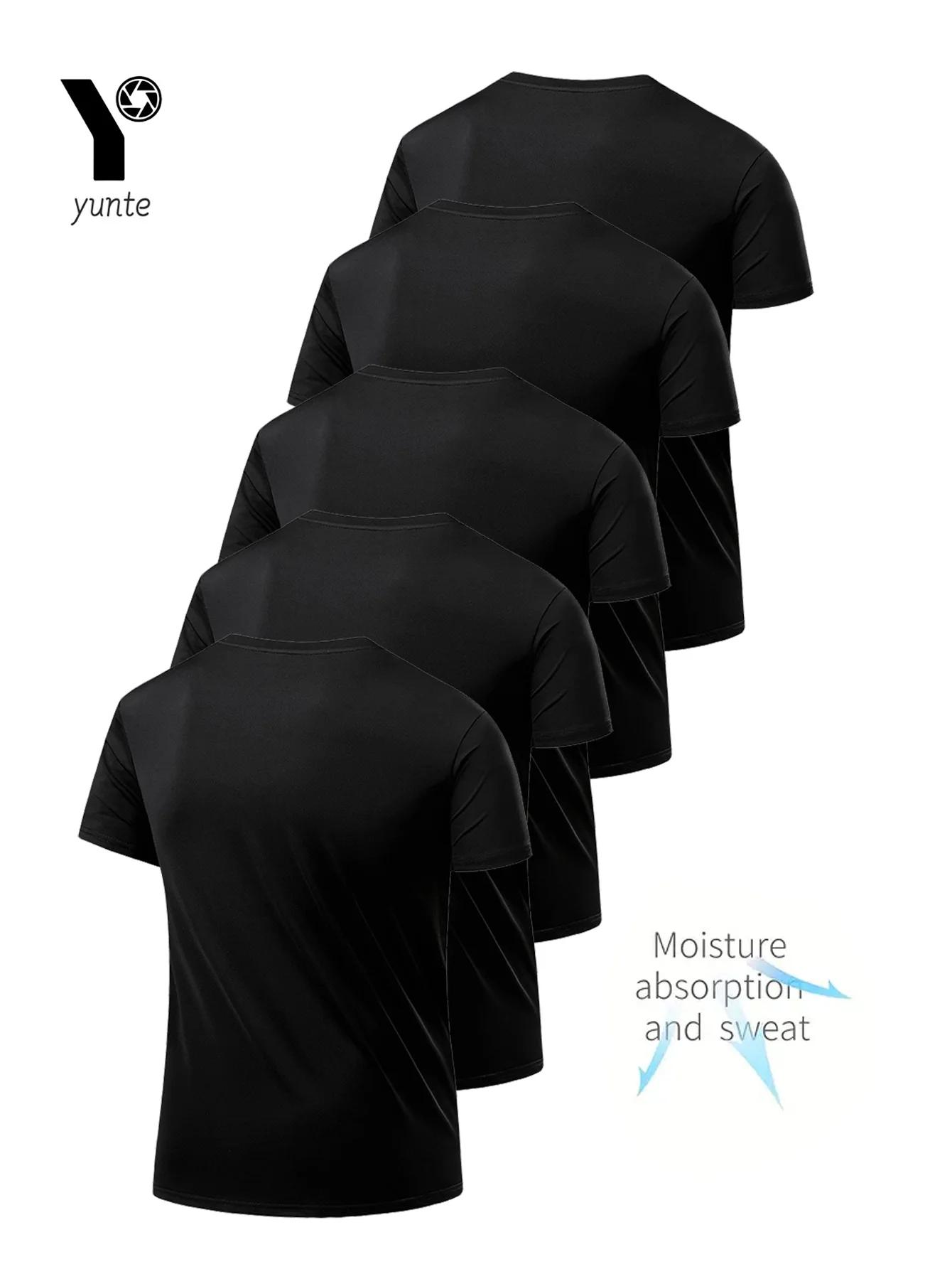 T-Shirt à Col Rond pour Homme, Noir Ultra observateur, vaccage Rapide, Respirant, Absorbant la Sueur