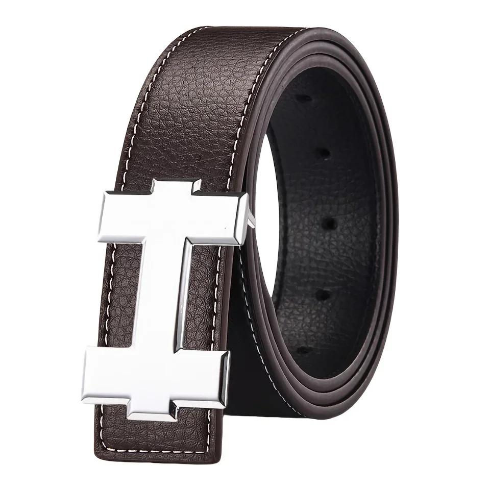 Ceinture décontractée à la mode de 3,3 cm avec boucle lisse argentée, ceinture de styliste pour homm