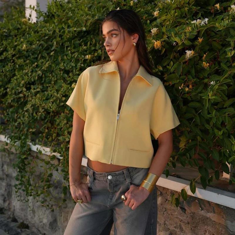 MUJER Veste courte femme manches courtes vestes universitaire pour femme été fermeture éclair nouvea