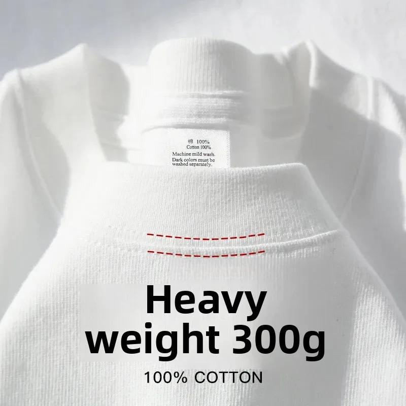 T-shirt d'été à manches courtes en coton épais bleu clair 300g, ample, décontracté, à demi-manches p