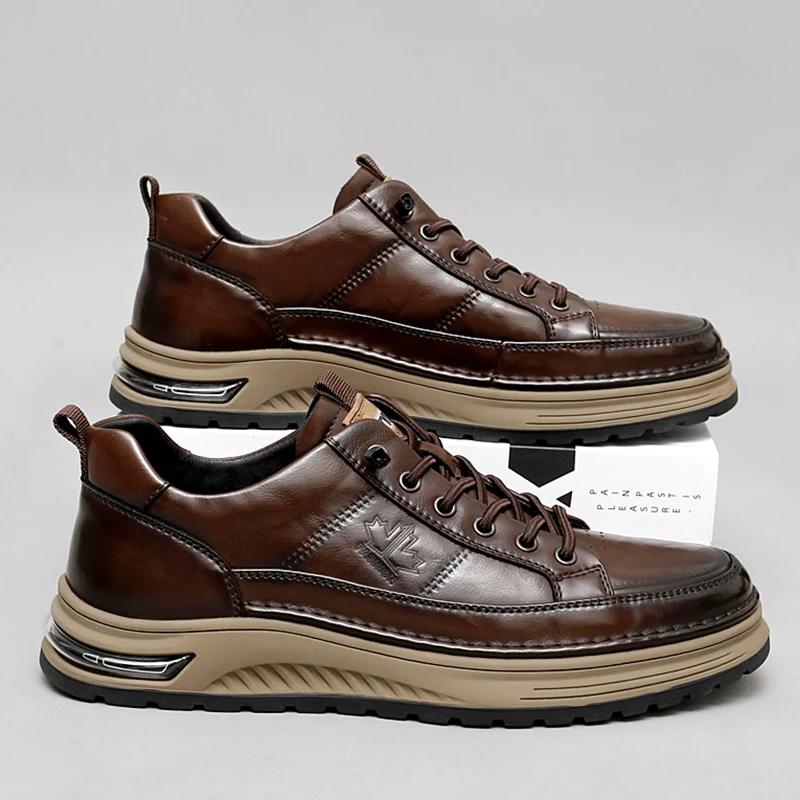 Chaussures pour hommes en cuir véritable italien nouvelles chaussures décontractées à lacets marque