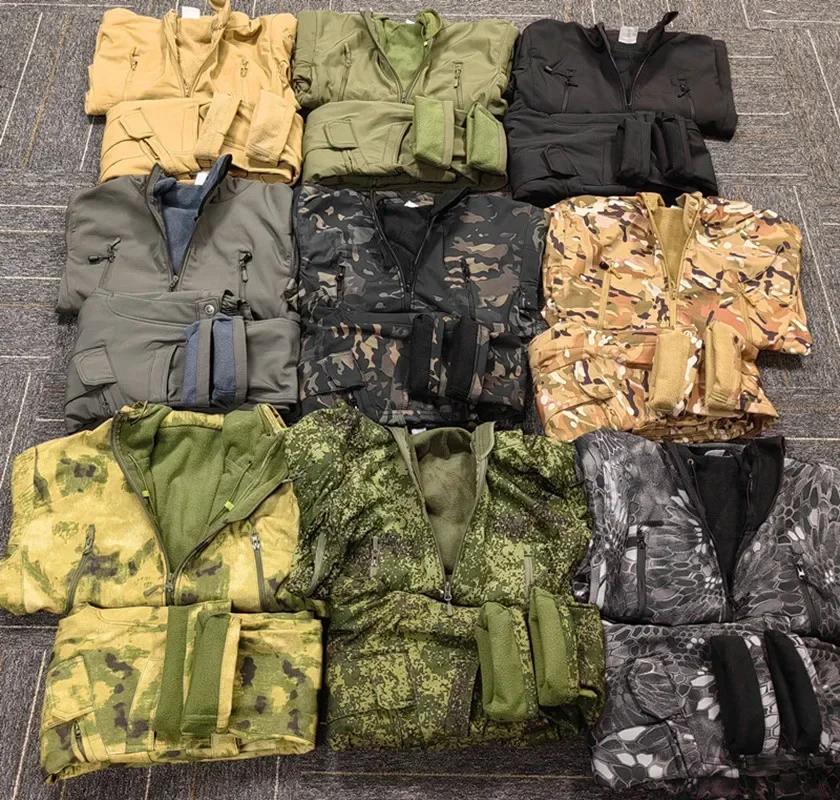 Ensemble tactique camouflage pour homme pour l'hiver, veste imperméable à fermeture éclair en peau d