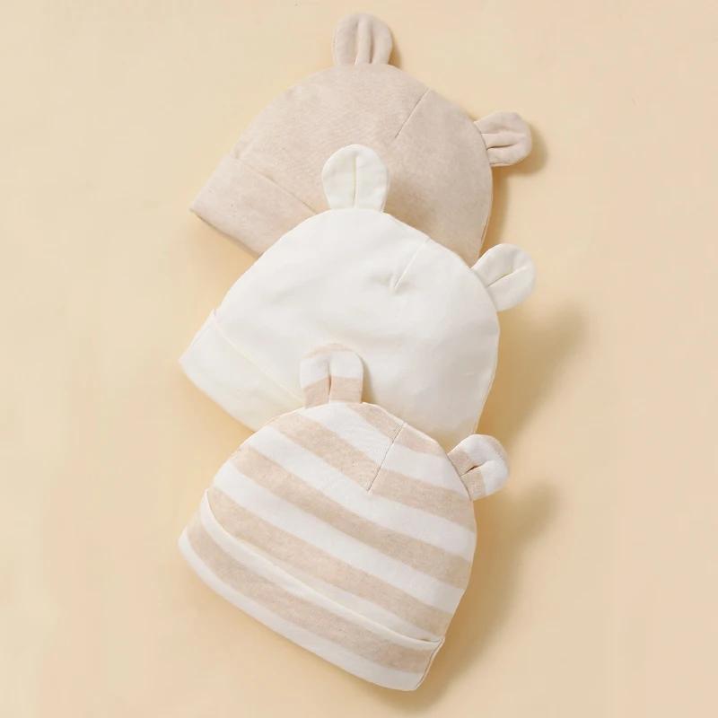 Chapeaux pour bébé unisexe, 3 pièces, abricot, 100% coton, doux, confortables, à la mode et minimali