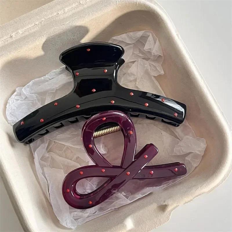 2 pièces femmes Vintage rouge à pois ruban arc requin pince épingle à cheveux griffe crabe Barrettes