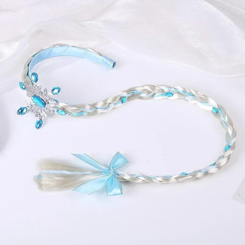 Perruque la reine des neiges tressée princesse bandeau fille Elsa flocon de neige bleu rose bandeau