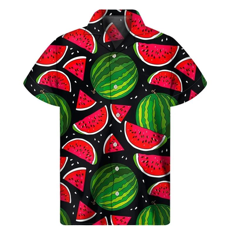 Chemise hawaïenne graphique pastèque tropicale, manches courtes, chemises à boutons de Fruits imprim
