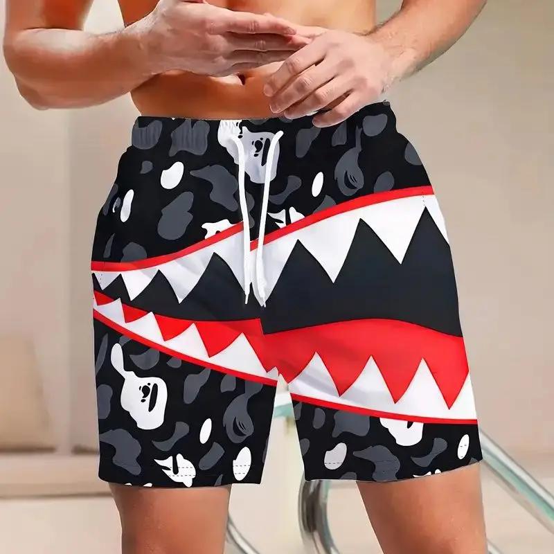 Short imprimé en 3D à bouche de requin pour hommes et femmes, pantalon de plage tendance et à la mod