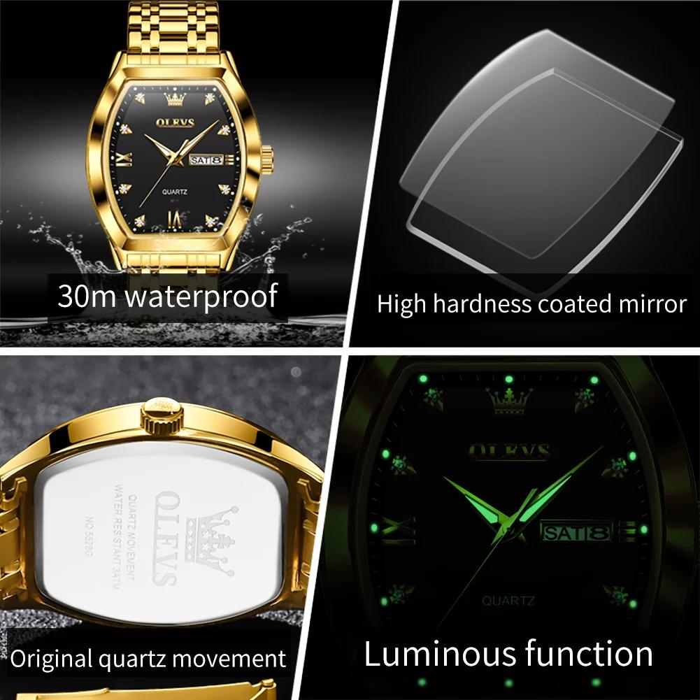 OLEVS hommes montres de luxe Tonneau Original haut marque montre à Quartz pour hommes étanche lumine