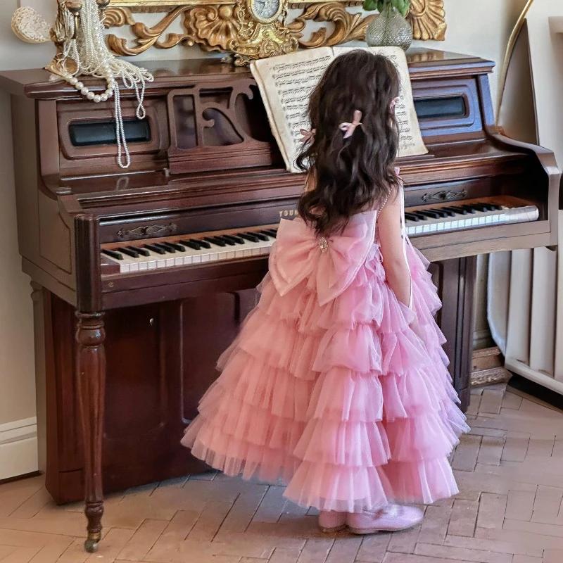 Robe d'été moelleuse sans manches pour filles, jupe longue en Tulle doux, belle tenue de princesse p
