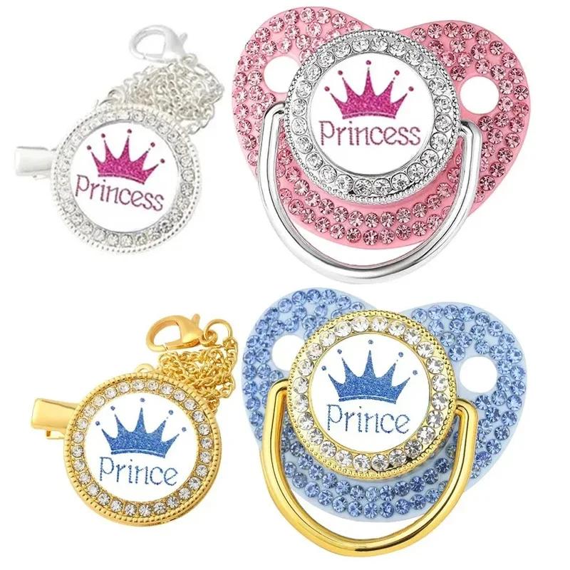 Clips de chaîne de sucette de bébé en strass de luxe avec couvercle, sucette couronne de princesse P