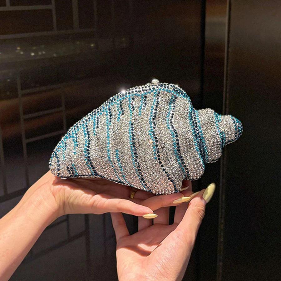 Lady Conch bleu/or cristaux pochette sac à main femme sac de soirée mariage diamant mariée sac à mai