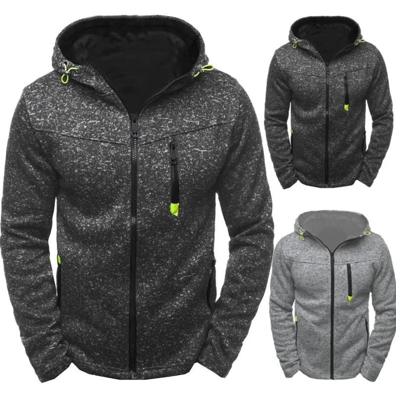 Sweat à capuche pour hommes avec poches latérales à glissière mince laine couleur unie survêtement d