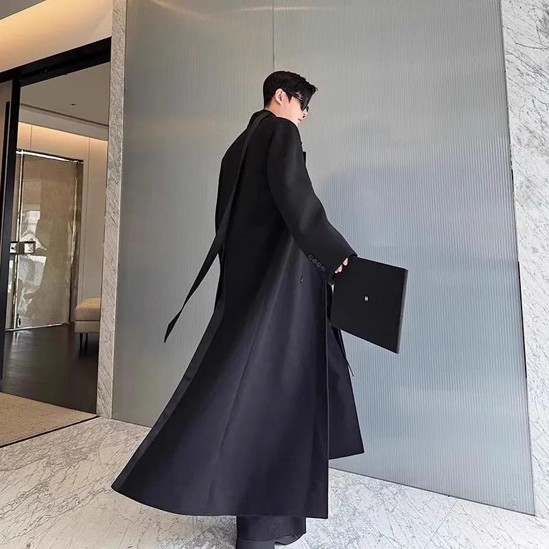 Mauroicardi printemps automne Extra Logn noir surdimensionné fluide doux Trench manteau pour hommes